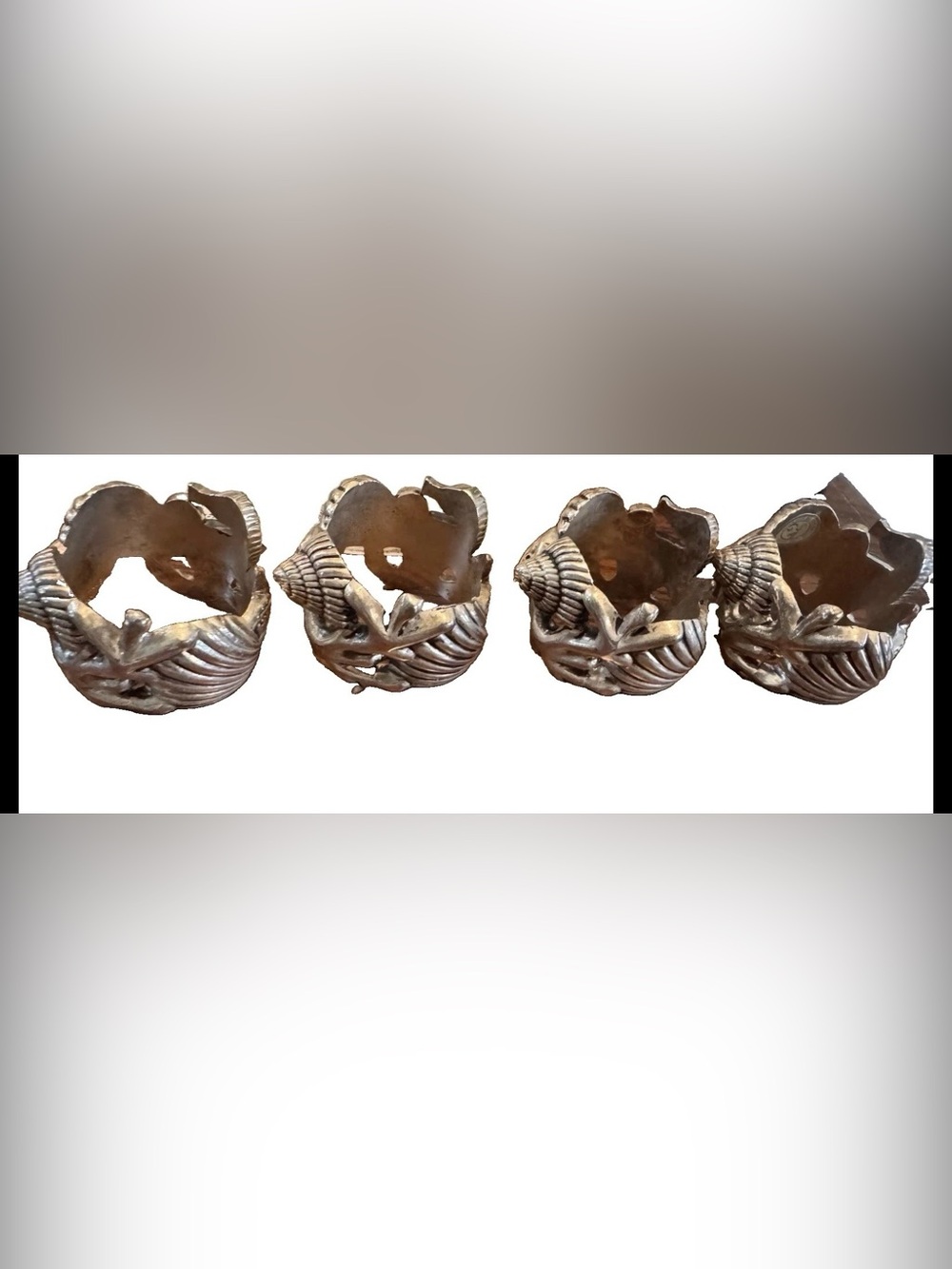 Vtg Set Godinger Nautical Silver Plated Napkin Rings Seashell Seahorse Starfish
